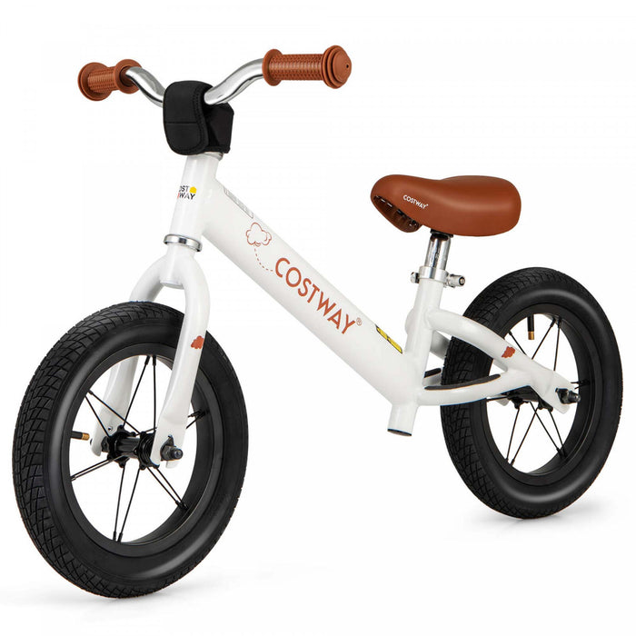 Bicycle D'equilibre Costway 12 Pouces Sans Pedale Bicycle D'entrainement Avec Pneus En Caoutchouc Gonflables Blancs
