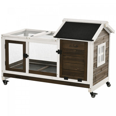 Pawhut Indoor Rabbit Hutch With Wheels, Bunny Cage With Ramp, Run, Pull Out Tray, Suitable For Rabbi|Pawhut Clapier A Lapins Avec Roulettes, Cage A Lapins Avec Rampe, Enclos, Plateau Pour Interieur Et