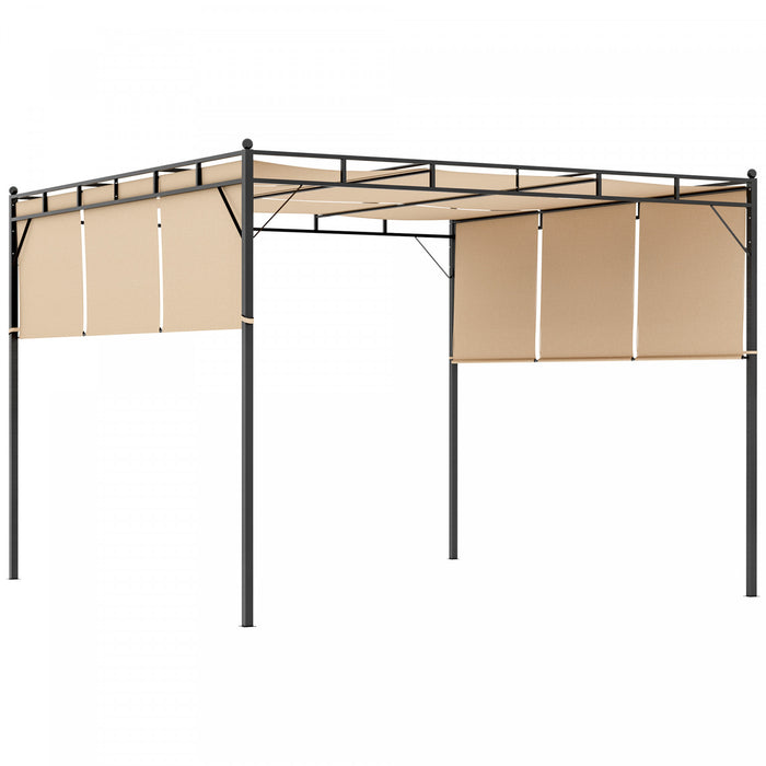 Outsunny 10' X 10' Pergola Retractable De Jardin Auvent Abri Soleil Avec Toit Coulissant Cadre En Acier Pour L'exterieur Beige