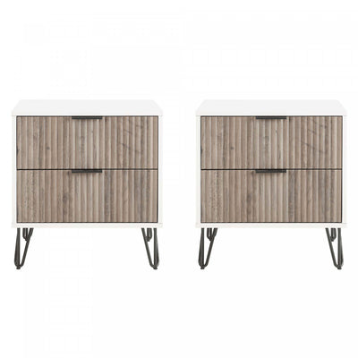Dumbo Modern 20" Fluted Nightstand in Rustic Gray and White (2-Drawer) - Set of 2 | Table de nuit moderne Dumbo 20" a cannelures, gris rustique et blanc (2 tiroirs) - Lot de 2