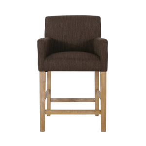 Tabouret De Comptoir Gabrielle Hauteur D’assise 66 cm – Tissu Rembourre Et Pieds En Bois Massif, Brun