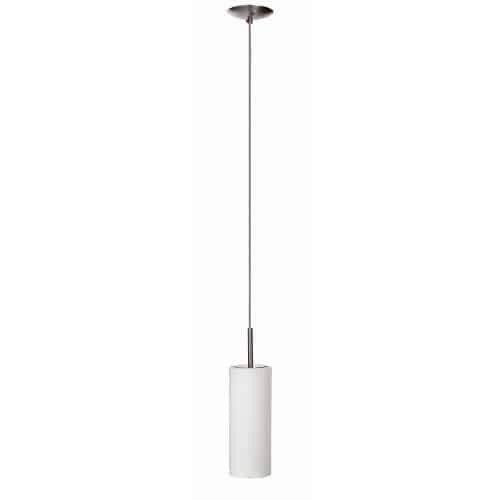 Luminaire suspendu Paza de Dainolite en verre blanc givré, avec fini chromé satiné et 1 ampoule