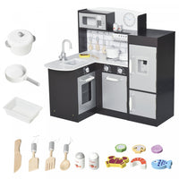Qaba Ensemble De Jouets De Cuisine Pour Enfants Avec Fontaine A Boire, Micro-ondes Et Refrigerateur - Noir