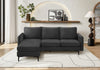 Sofa Chaise Longue Rembourre, 85\" De Large, Tissu Noir, Pieds En Metal Noir
