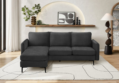 Upholstered Chaise Sofa Lounger, 85" Wide, Black Fabric, Black Metal Legs Sofa | Sofa Chaise Longue Rembourre, 85" De Large, Tissu Noir, Pieds En Metal Noir