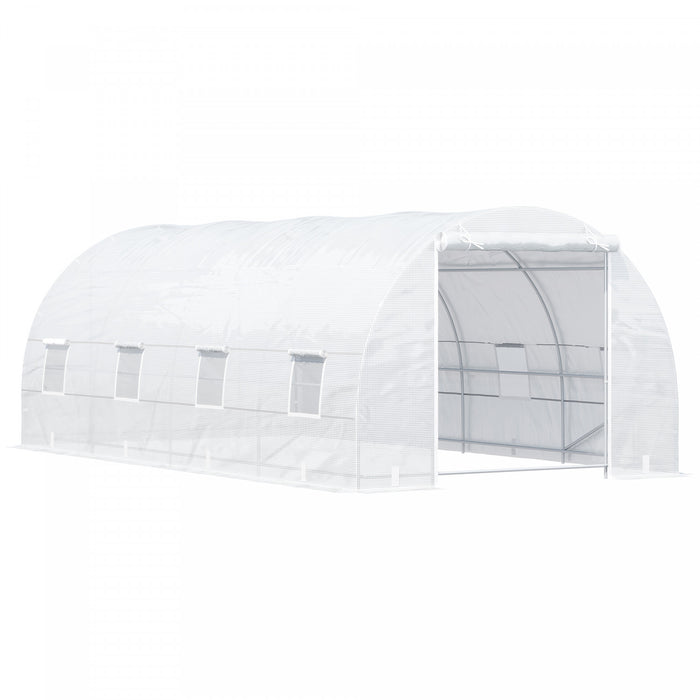 Outsunny 20x10x7ft Tunnel Heavy Duty Walk-in A Serre Exterieure Jardin De Graines De Plantes Legumes Cultiver Une Maison Chaude Blanc