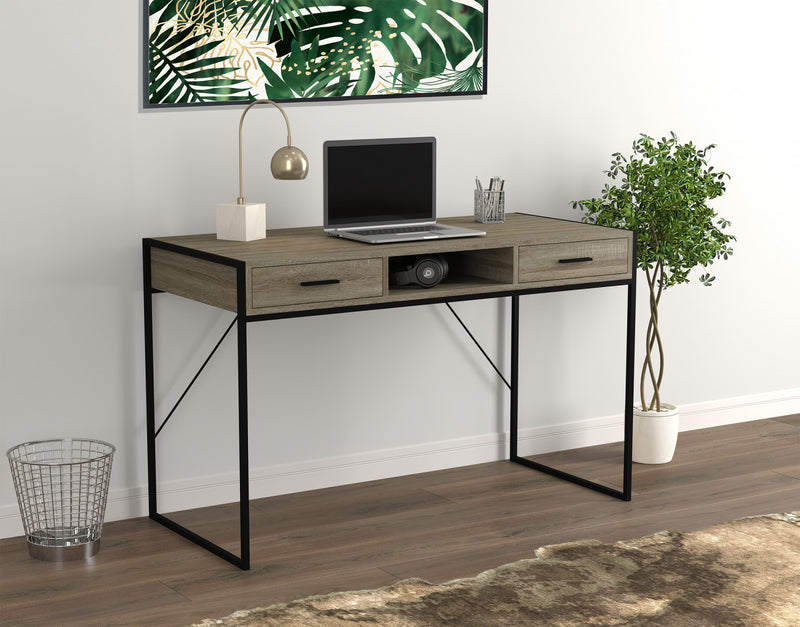 Bureau d’ordinateur de 48 po avec 2 tiroirs et 1 tablette - taupe foncé avec base en métal noir