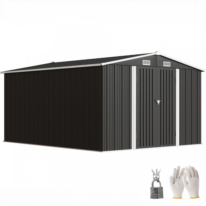 Outsunny Abri Metallique 12' x 10', Abri de Jardin Robuste Exterieur, Gris Fonce