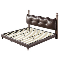 Cadre de lit plateforme en simili cuir Emma avec tete de lit, taille California King, marron fonce