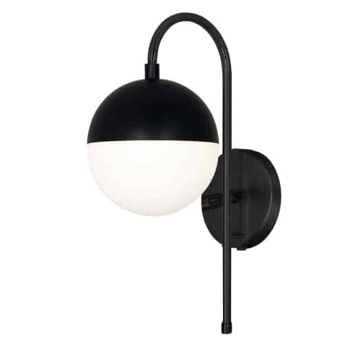 Applique murale Dayana de Dainolite câblée ou branchée en verre blanc, avec fini noir mat et 1 ampoule