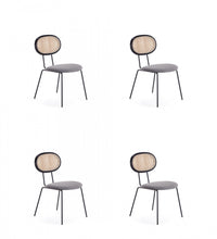  Chaise de salle a manger Jardin Industry Chic avec dossier en cannage et assise rembourree, noir et gris - Lot de 4