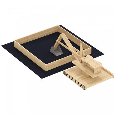 Qaba Wooden Sandbox with Digger Excavator Toy, Outdoor Kids Sandbox with 360° Rotating Seat, Sand Pit Kids Playset with Bottom Liner for Ages 3-6, 72" x 35" x 22"