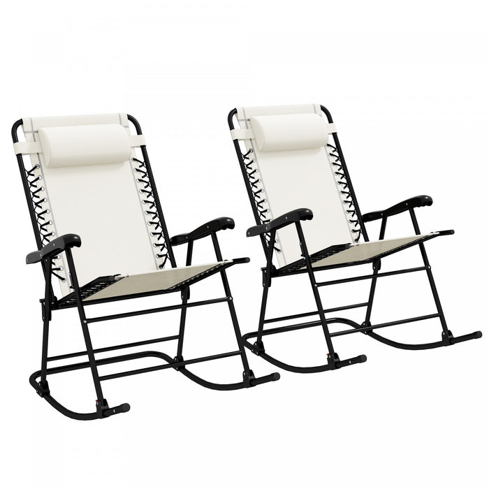 Outsunny Ensemble De 2 Chaises A Bascule Pliables Pour Patio, Blanc Creme