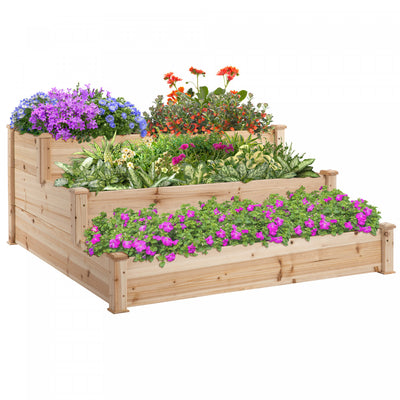Outsunny 49''x49"x22" 3-tier Raised Garden Bed Wooden Planter Kit Elevated Plant Box Stand For Yard |Outsunny Potager Carre En Bois Jardiniere Sur Pieds 3 Etages Bois Massif De Sapin