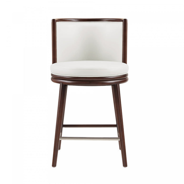 Tabouret de comptoir moderne en bois avec revetement en tissu blanc Evalyn