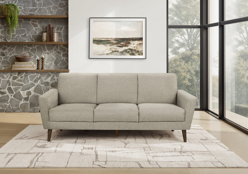 Sofa Rembourre, 77\"L, Tissu Marron Clair, Pieds En Bois Massif, Contemporain, Moderne