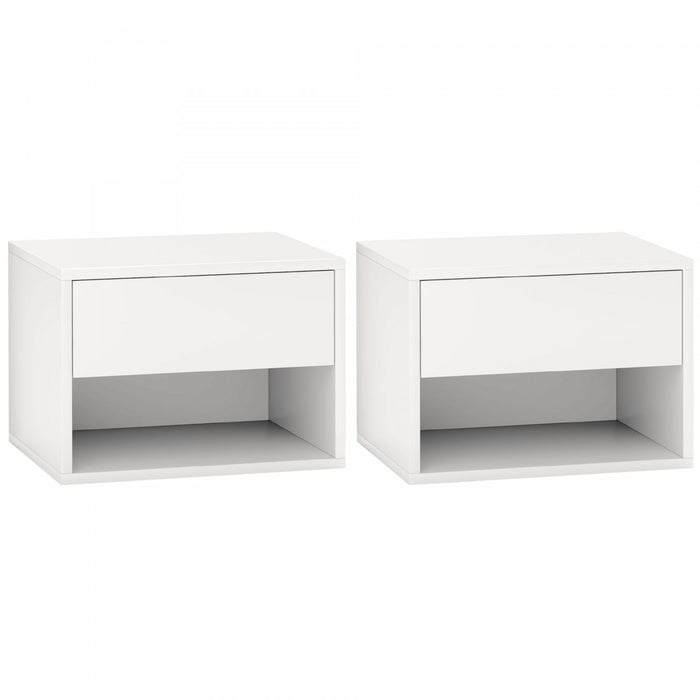HOMCOM Lot de 2 tables de chevet flottantes avec tiroir et etagere, blanc