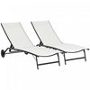 Outsunny Lot De 2 Chaise Longue, Chaises De Piscine Avec Deux Roues, Creme