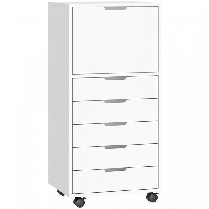 HOMCOM Classeur vertical 5 tiroirs avec roulettes verrouillables Blanc