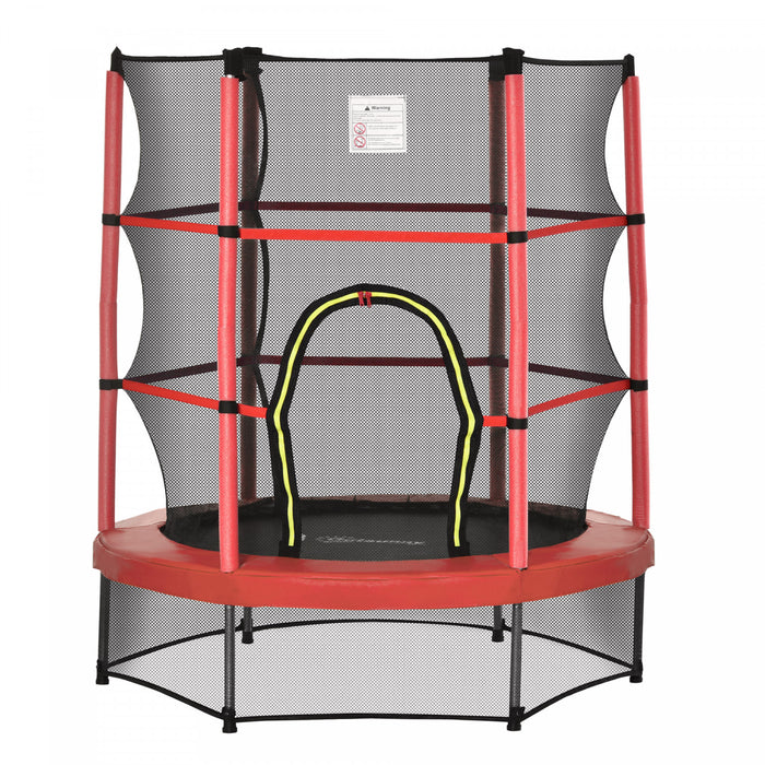 Outsunny Trampoline pour enfants Φ55\" avec filet, cadre en acier, rebondeur rond d'interieur, age 3 a 6 ans, rouge