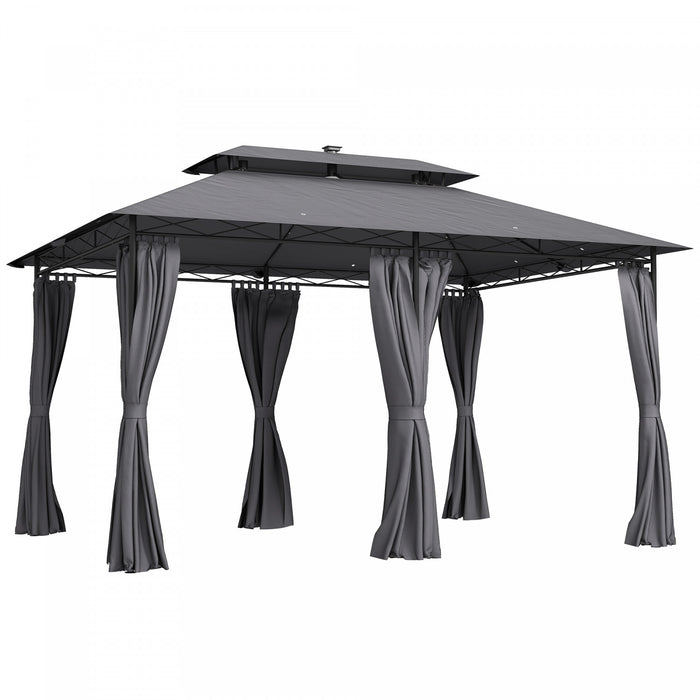 Outsunny Gazebo 10' X 13' Avec Rideaux Et Lumieres Led A Energie Solaire