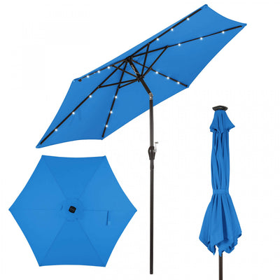 Costway 9FT Patio Solar Umbrella LED Steel Tilt W/ Crank Blue