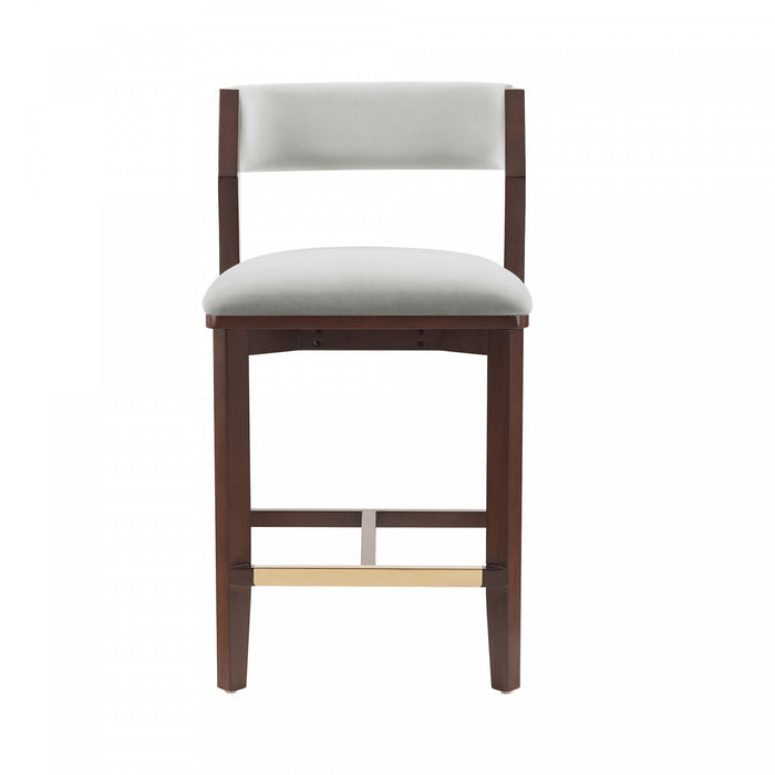 Tabouret de comptoir moderne Patricia en bois avec revetement en tissu, coloris Glacier blanc