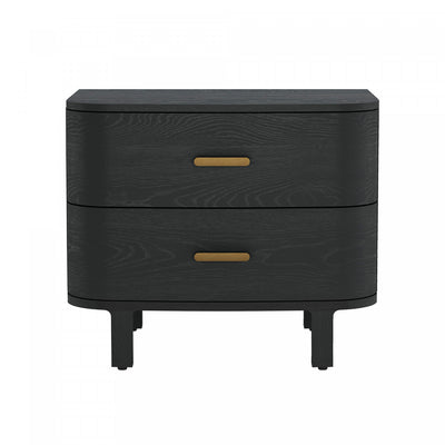 Solara Contemporary 30" Solid Wood Nightstand in Black (2-Drawer) | Table de nuit contemporaine Solara 30" en bois massif noir (2 tiroirs)