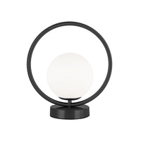Lampe de table Adrienna de Dainolite en verre blanc opale, avec fini noir mat et 1 ampoule