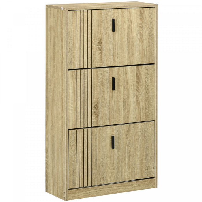 HOMCOM Armoire a chaussures avec 3 tiroirs rabattables, 18 paires, Chene