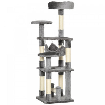 Pawhut Cat Tree, 52" Multi-level Cat Tower With Hammock, Cat Bed, Sisal Scratching Posts, Grey|Pawhut 52" Multi-niveaux Arbre A Chat Tour Chaton Griffoir Centre D'activites Maison De Jeu Avec Ham