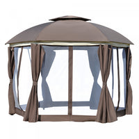 Outsunny Tonnelle Ronde De 12' X 12', Auvent De Terrasse En Forme De Dome Avec Double Toit, Parois L