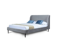 Lit Queen Heather style milieu du siecle moderne, rembourre en velours gris et noir