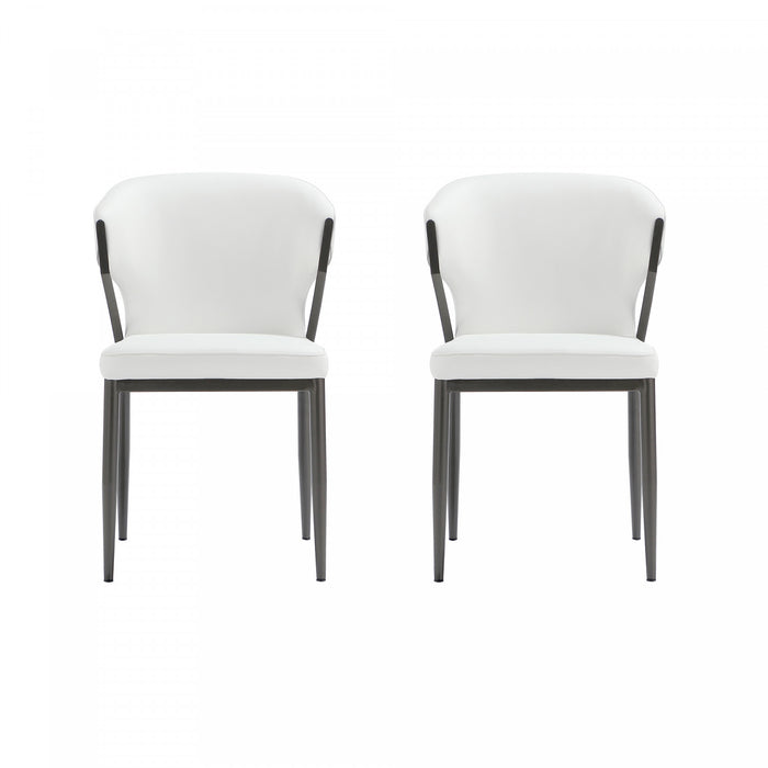 Chaise de salle a manger moderne en metal et cuir vegetalien Kirsten, blanc - Lot de 2