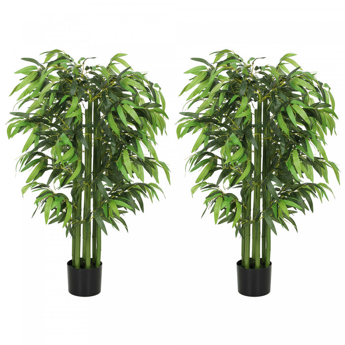 HOMCOM Ensemble de 2 Bambous Artificiels de 140 cm, Plantes Fausse pour Decoration Interieure
