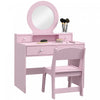 Qaba Ensembles De Vanite Pour Enfants 2 Pcs, Coiffeuse Pour Enfants, Rose