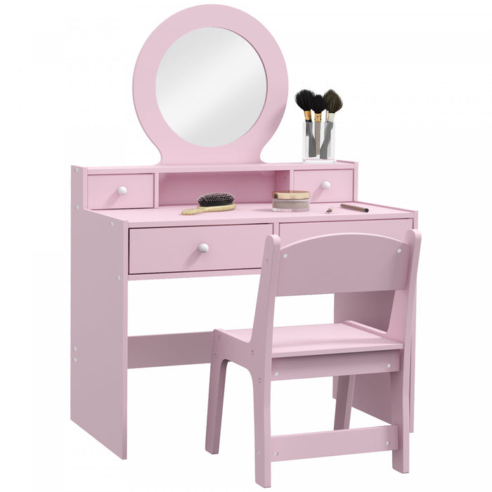 Qaba Ensembles De Vanite Pour Enfants 2 Pcs, Coiffeuse Pour Enfants, Rose
