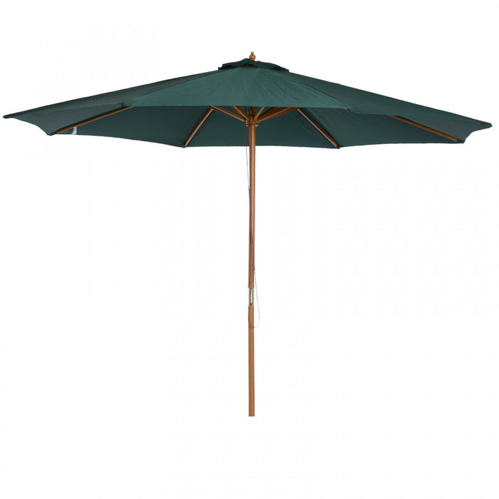 Outsunny Parasol De Terrasse En Bois De 3 M Mecanisme De Poulie, Vert Fonce