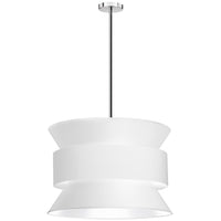 Luminaire suspendu Questa de Dainolite avec abat-jour blancs, fini chromé poli et 4 ampoules