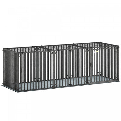 PawHut 83 Inch Heavy Duty Dog Crate, Extra Large Metal Dog Cage Kennel with Mat for Small Medium Large Breeds, Modular Puppy Playpen with Door for Indoor Outdoor, Black