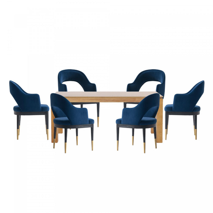 Ensemble de salle a manger moderne industriel chic Carrington et Rockaway 7 pieces, bleu minuit et naturel