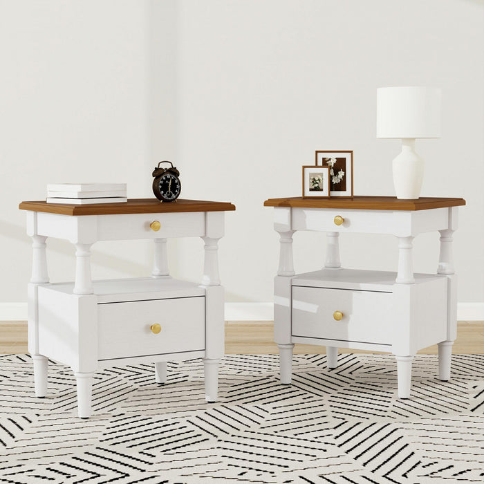 Aspen Lot de 2 Tables de Nuit avec Tiroirs et Etageres Ouvertes, Blanc Lait