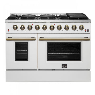 Forno Galiano 48-inch Gas Range White, 6.58 cu.ft. Double Ovens - FFSGS6244-48WHT | Cuisiniere a gaz Galiano de 48 po en blanc, 6,58 pi³, doubles fours - FFSGS6244-48WHT