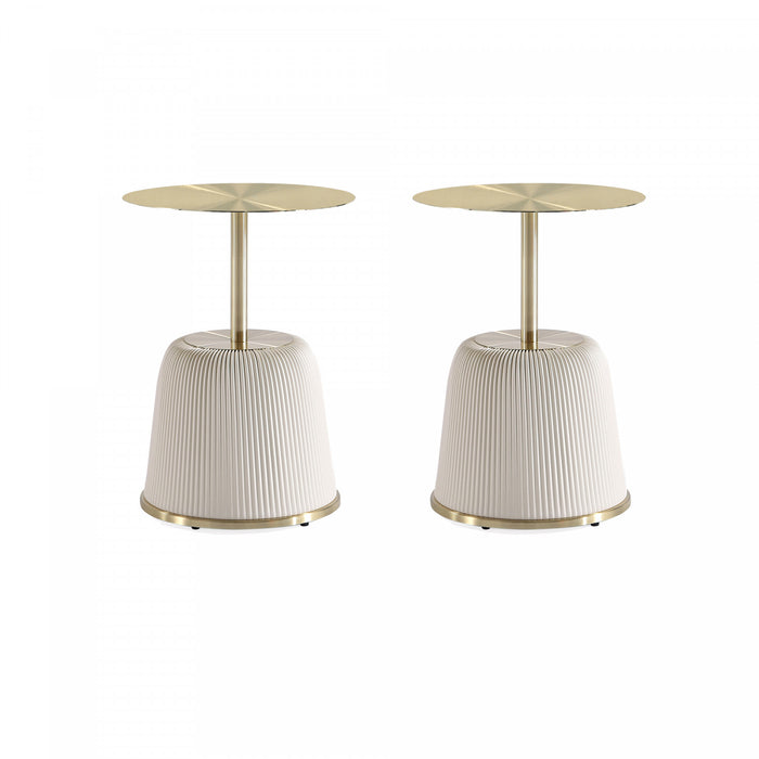 Table d’appoint moderne Anderson a plateau en metal et revetement creme – Lot de 2
