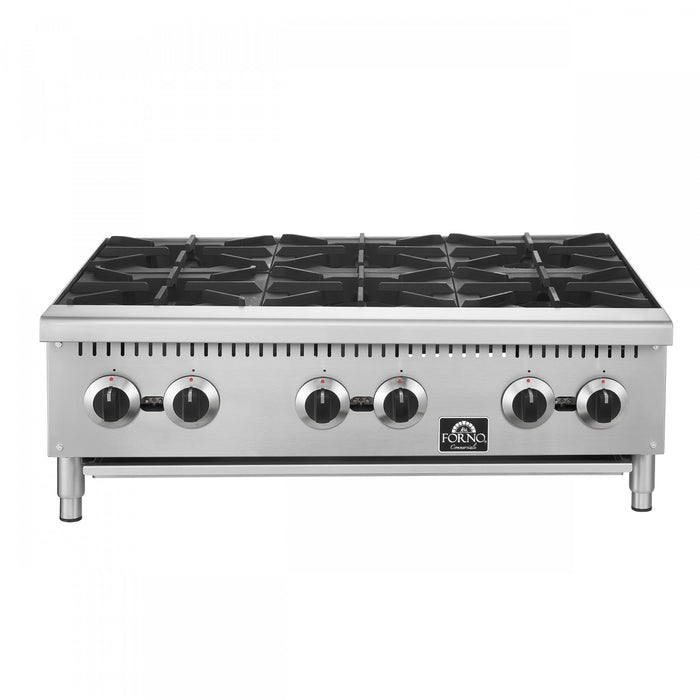 Plaque de cuisson a gaz Commerciale de 36 po avec 6 bruleurs, 156 000 BTU, acier inoxydable – FCMHP0079-36