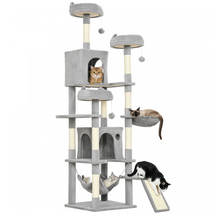 76\" Cat Tree, Large Cat Tower for Indoor Cats, Light Grey