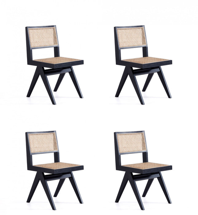 Chaise de salle a manger en bois style industriel chic Hamlet en noir et naturel - Lot de 4
