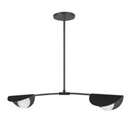 Luminaire suspendu horizontal Emma de Dainolite en verre blanc, avec fini noir mat et 2 ampoules