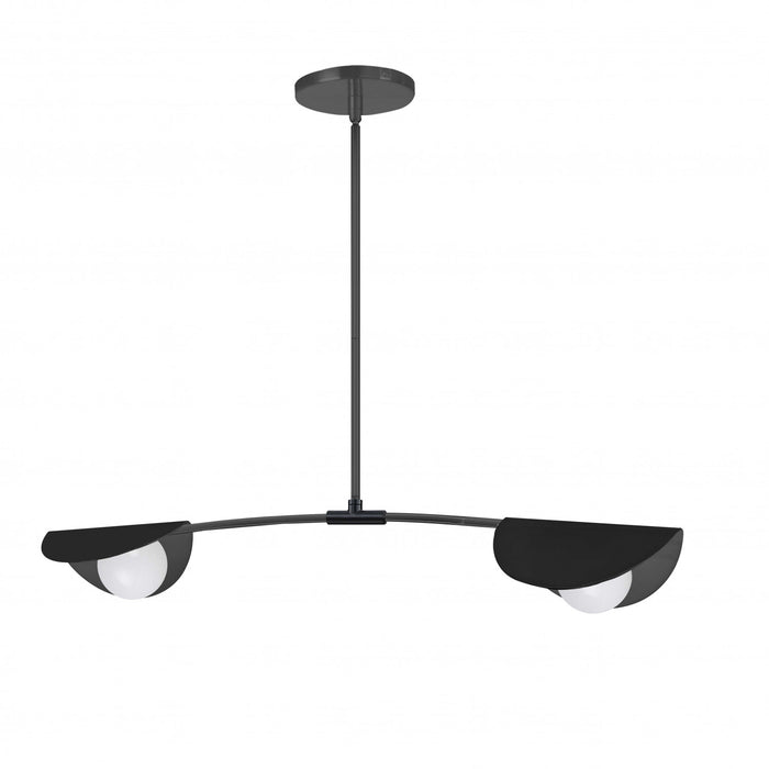Luminaire suspendu horizontal Emma de Dainolite en verre blanc, avec fini noir mat et 2 ampoules