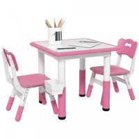 Qaba Ensemble Table Et Chaises Pour Enfants, 3 Pcs, Table Et Chaises Reglables En Hauteur Avec Range